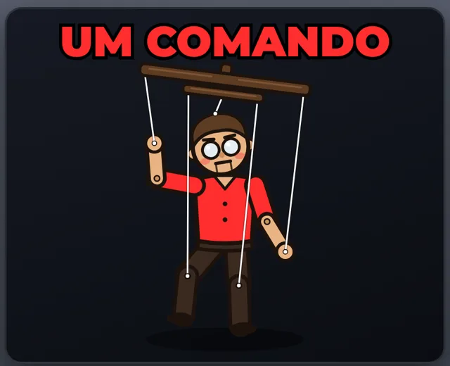 Cena: marionete controlada por fios, título UM COMANDO
