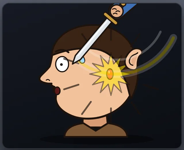 Cena: rosto de perfil com algo pingando no ouvido